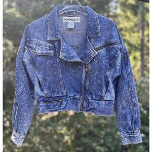 Vintage Denim Jacket Ruth Douglas Small 80s Acid Wash Moto Cropped Oversized
